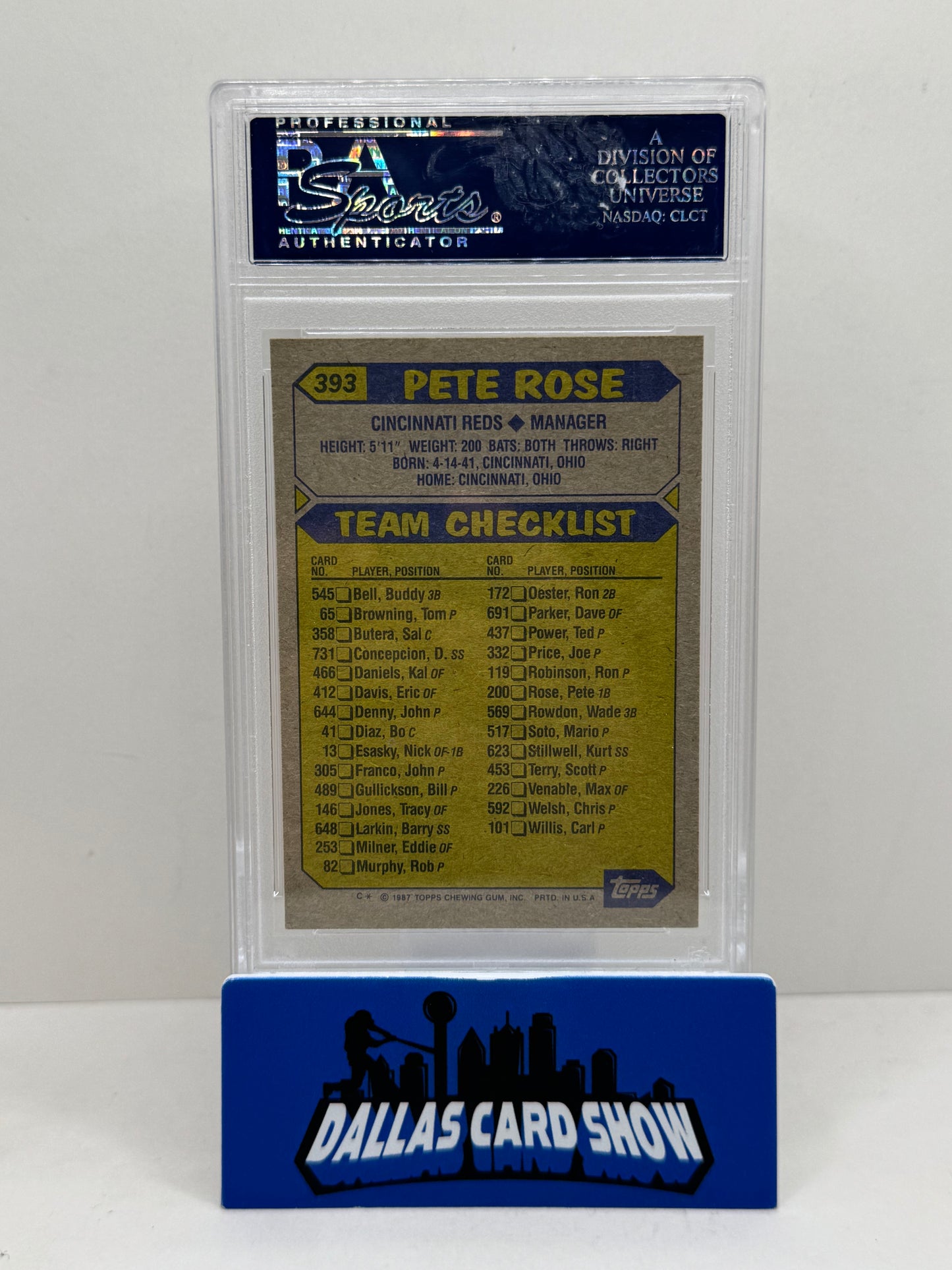 1987 Topps #393 Pete Rose Autograph PSA/DNA Authentic Auto