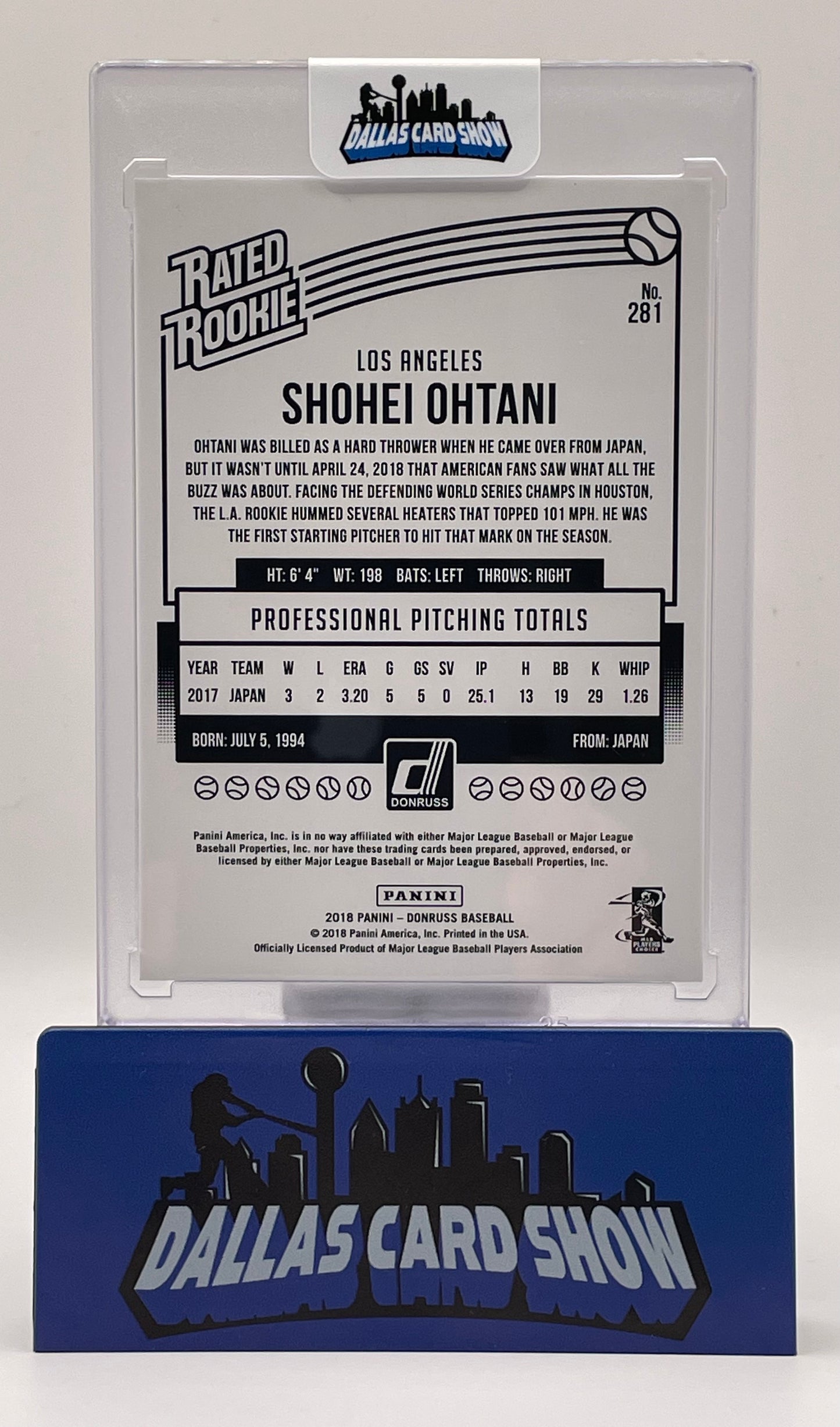 2018 Panini Donruss #281 Shohei Ohtani Rated Rookie RC