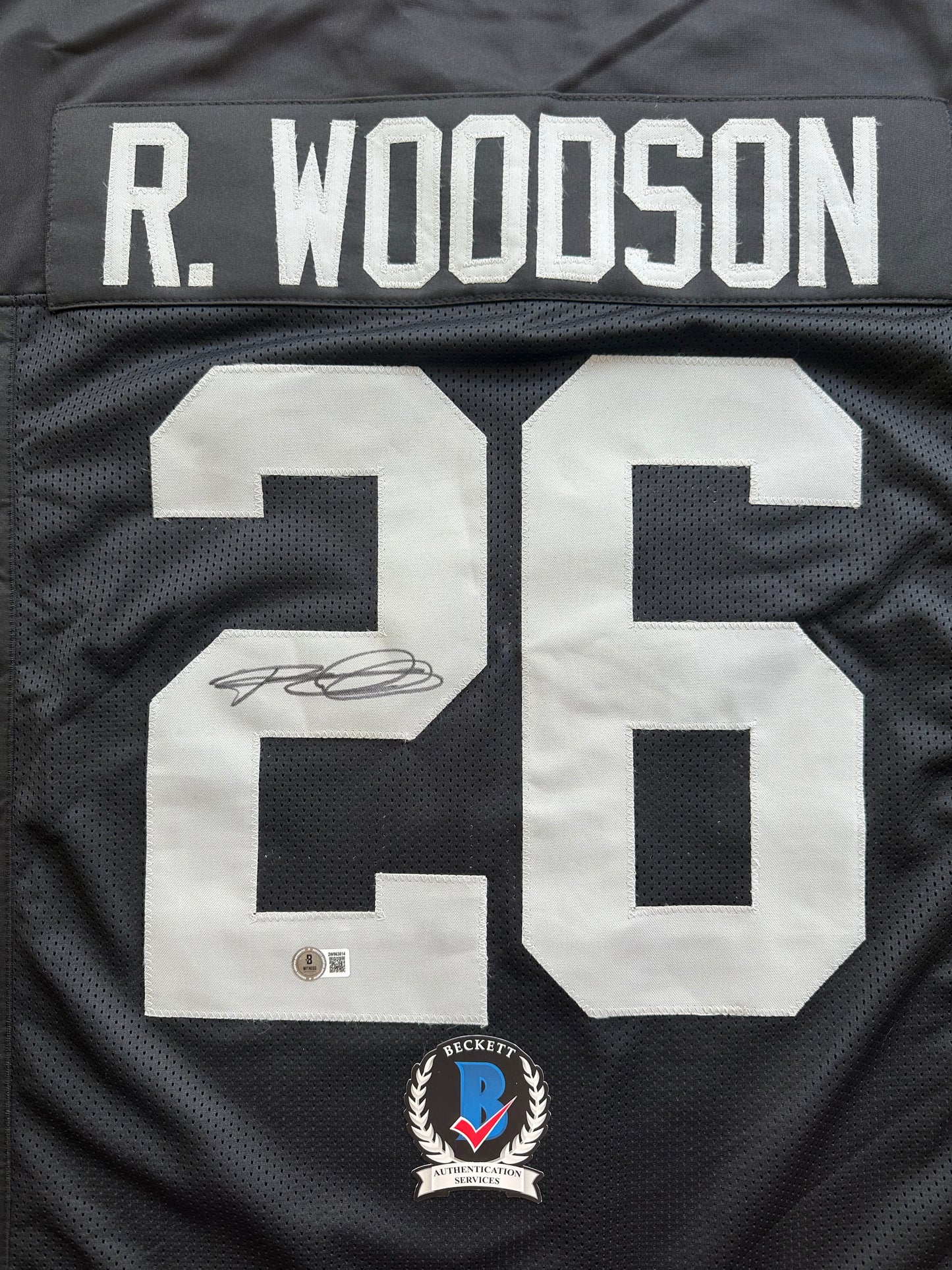 ROD WOODSON Oakland Raiders SIGNED FOOTBALL JERSEY XL Steelers Purdue BAS COA