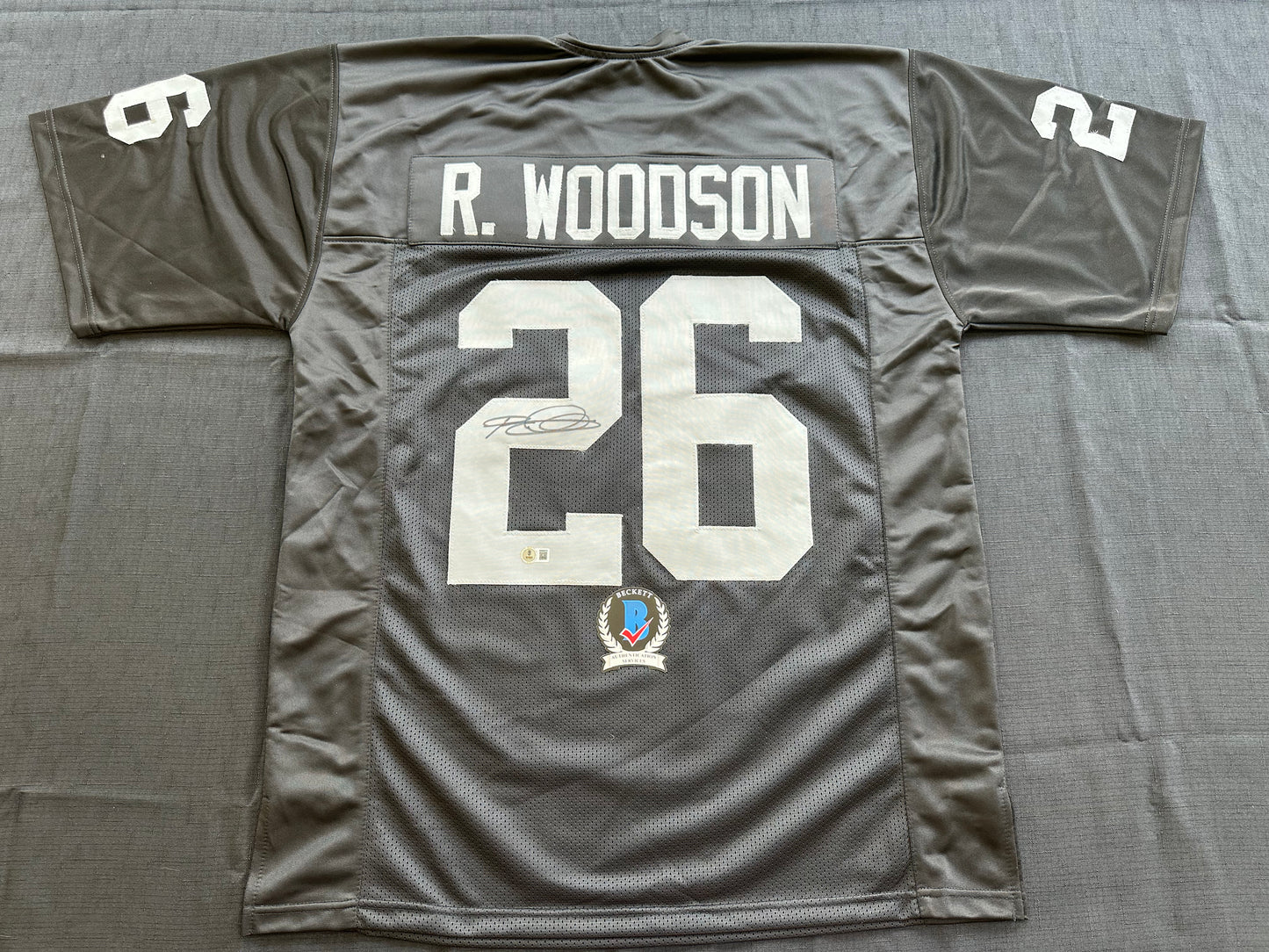ROD WOODSON Oakland Raiders SIGNED FOOTBALL JERSEY XL Steelers Purdue BAS COA