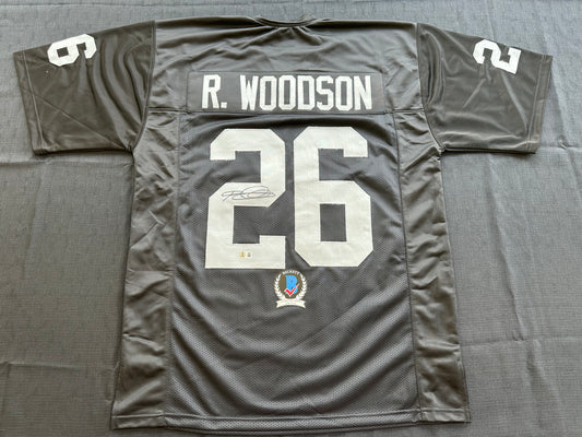 ROD WOODSON Oakland Raiders SIGNED FOOTBALL JERSEY XL Steelers Purdue BAS COA