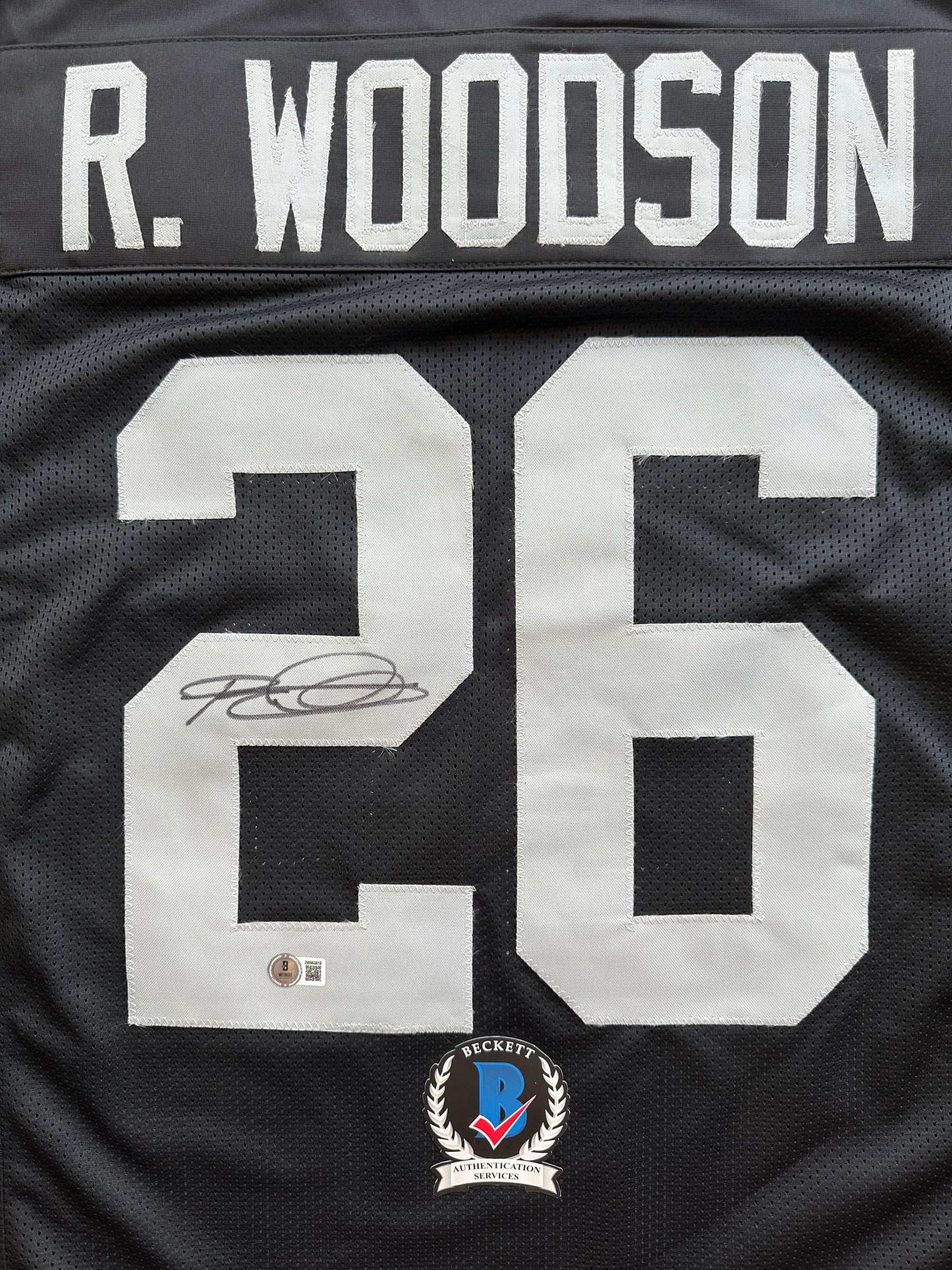 ROD WOODSON Oakland Raiders SIGNED FOOTBALL JERSEY XL Steelers Purdue BAS COA