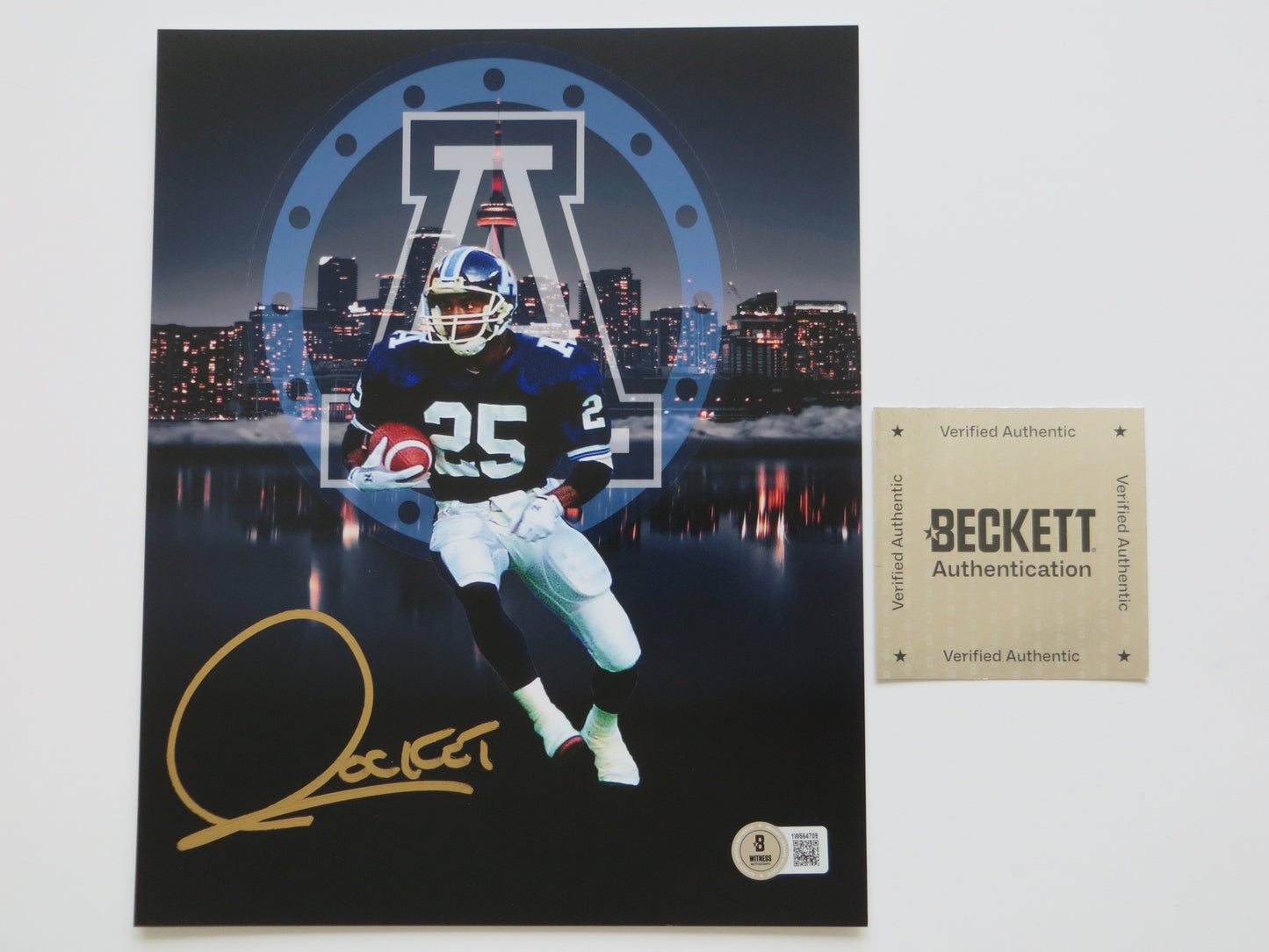 RAGHIB ROCKET ISMAIL TORONTO ARGONAUTS SIGNED 8x10 PHOTO Skyline BAS COA