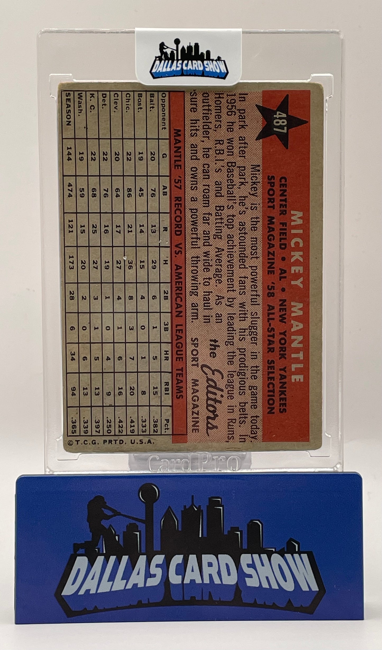 1958 Topps Mickey Mantle #487 All-Star New York Yankees HOF