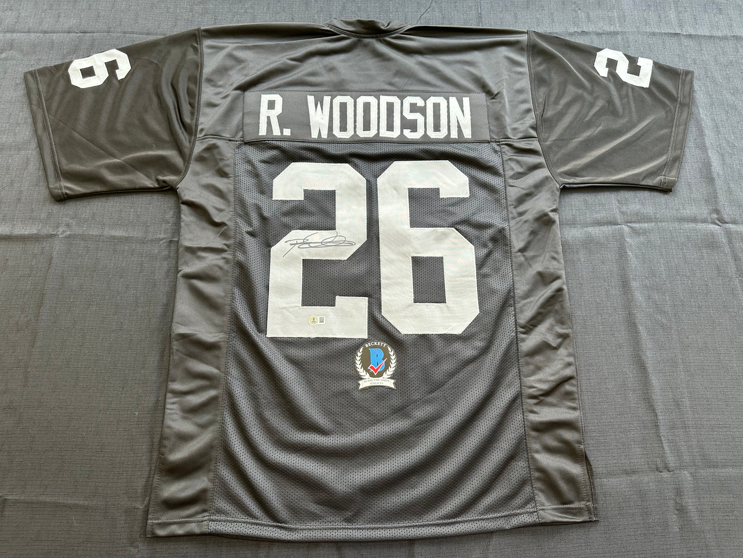 ROD WOODSON Oakland Raiders SIGNED FOOTBALL JERSEY XL Steelers Purdue BAS COA