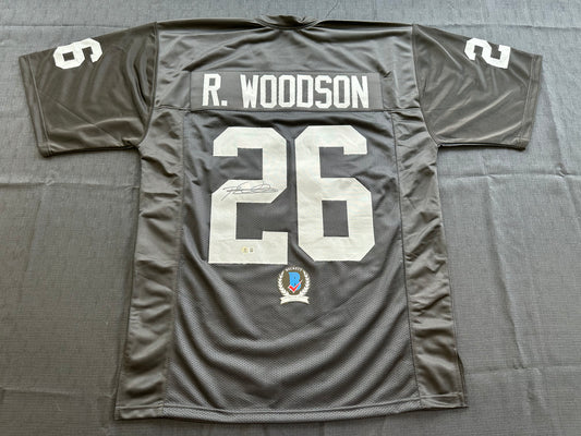 ROD WOODSON Oakland Raiders SIGNED FOOTBALL JERSEY XL Steelers Purdue BAS COA