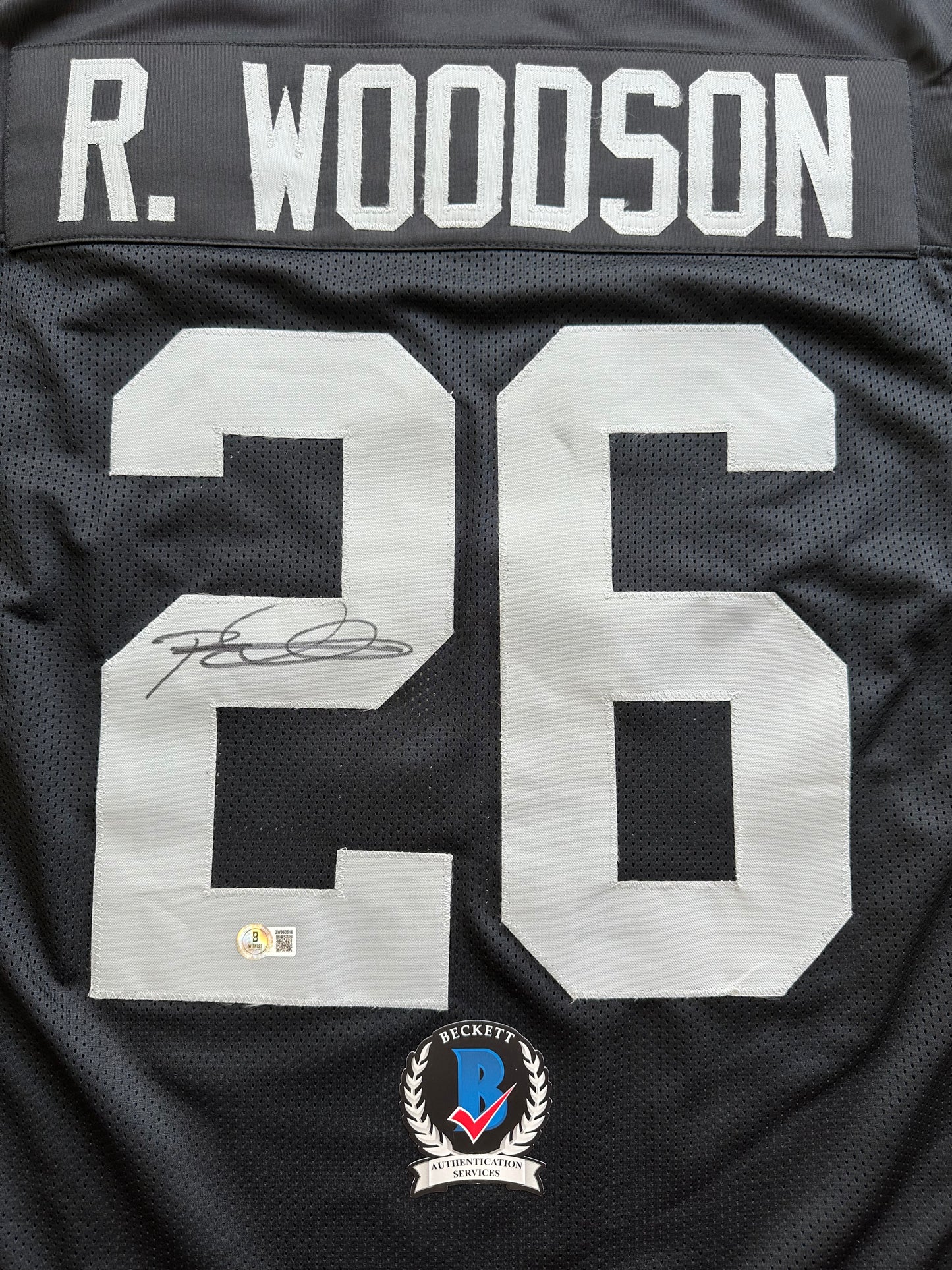 ROD WOODSON Oakland Raiders SIGNED FOOTBALL JERSEY XL Steelers Purdue BAS COA