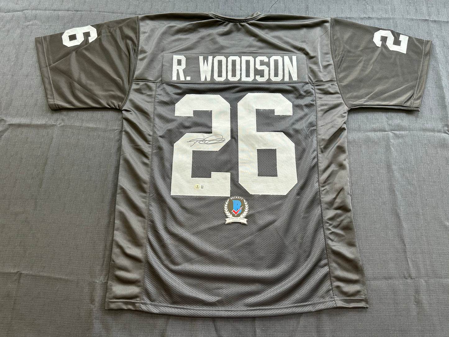 ROD WOODSON Oakland Raiders SIGNED FOOTBALL JERSEY XL Steelers Purdue BAS COA
