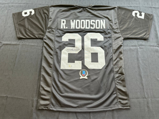 ROD WOODSON Oakland Raiders SIGNED FOOTBALL JERSEY XL Steelers Purdue BAS COA