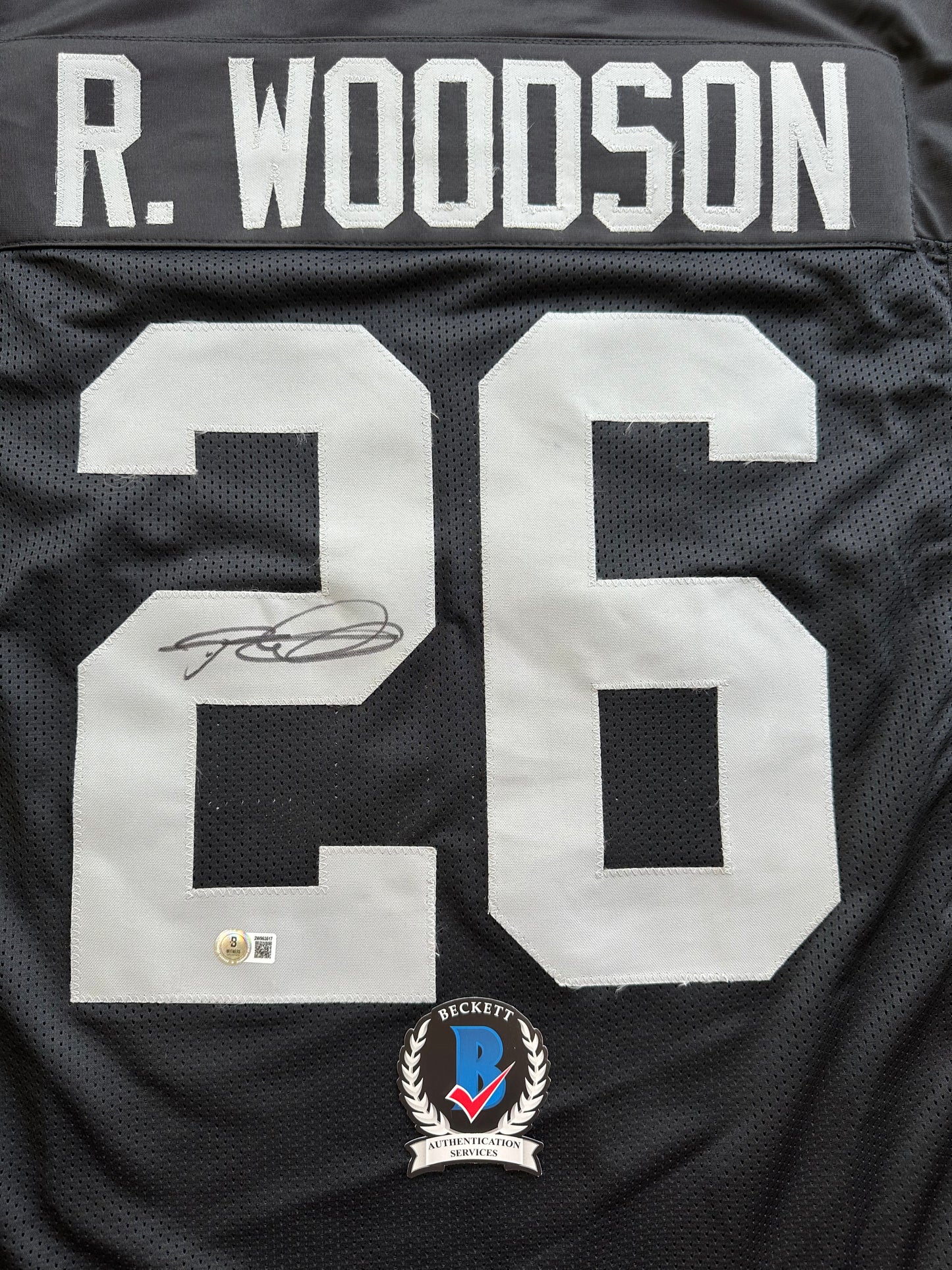 ROD WOODSON Oakland Raiders SIGNED FOOTBALL JERSEY XL Steelers Purdue BAS COA