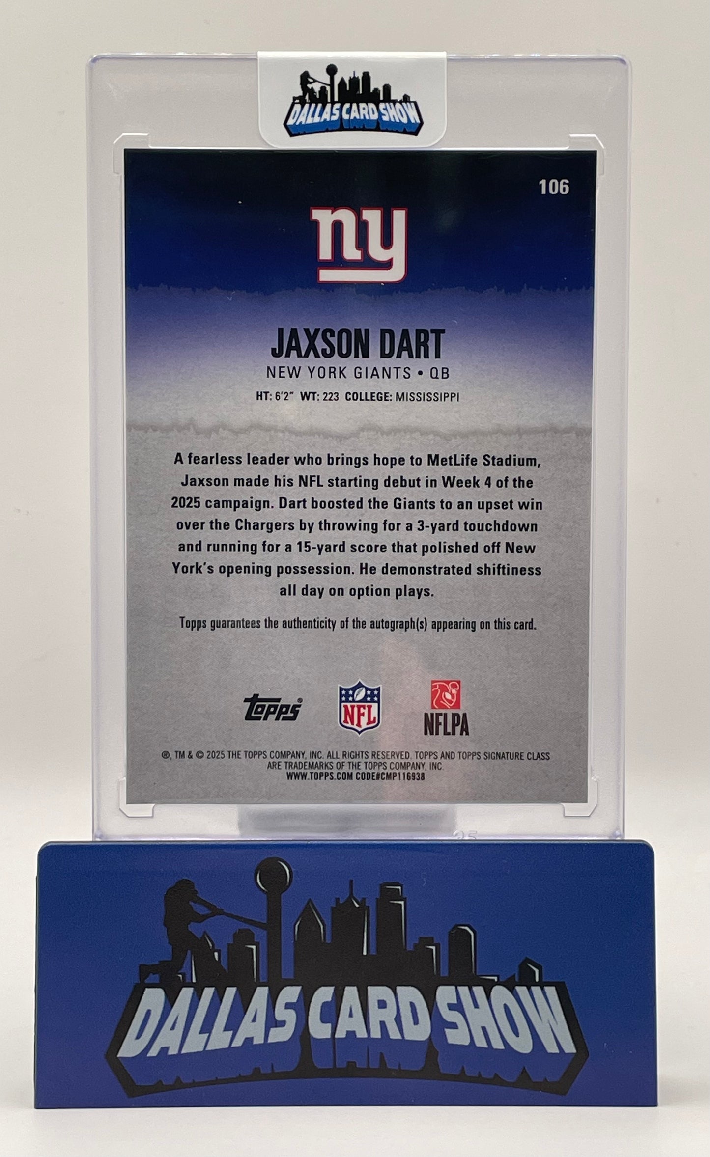 2025 Topps Signature Class #106 Jaxson Dart Silver Rookie RC Autograph