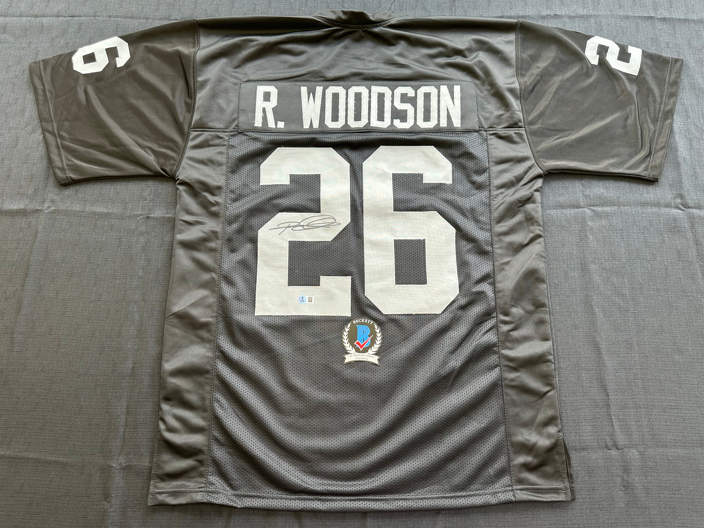 ROD WOODSON Oakland Raiders SIGNED FOOTBALL JERSEY XL Steelers Purdue BAS COA