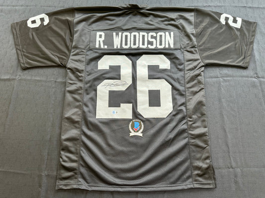 ROD WOODSON Oakland Raiders SIGNED FOOTBALL JERSEY XL Steelers Purdue BAS COA