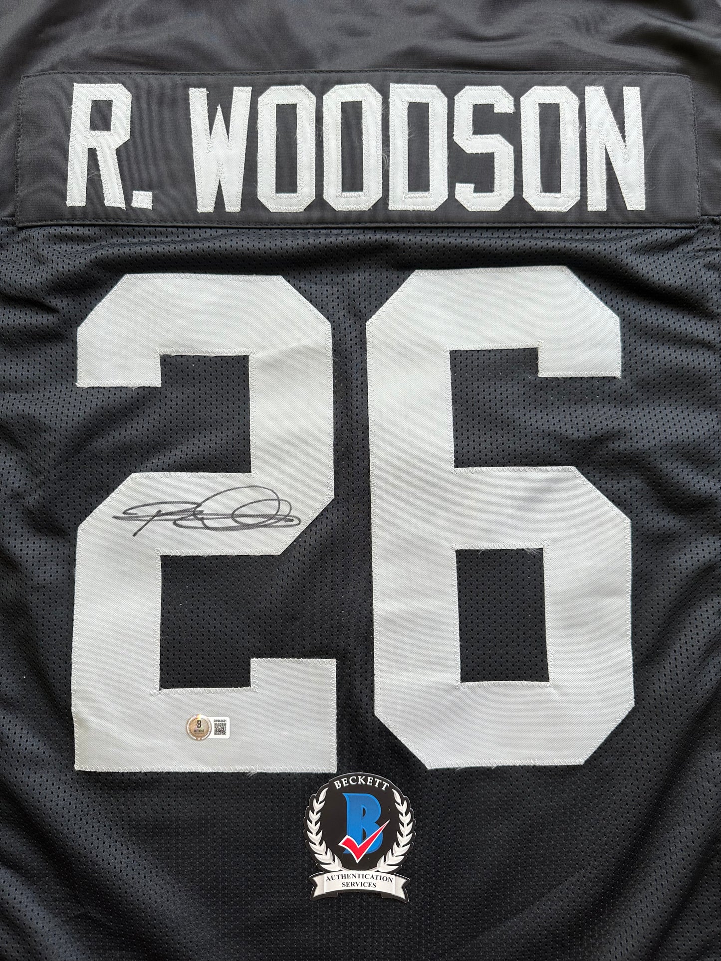 ROD WOODSON Oakland Raiders SIGNED FOOTBALL JERSEY XL Steelers Purdue BAS COA