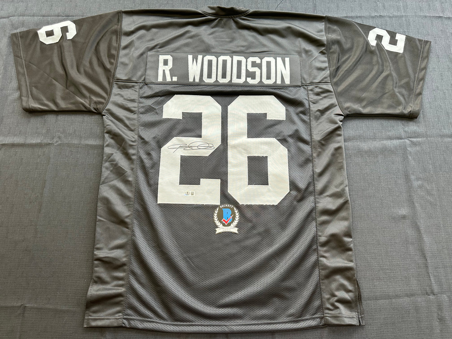 ROD WOODSON Oakland Raiders SIGNED FOOTBALL JERSEY XL Steelers Purdue BAS COA