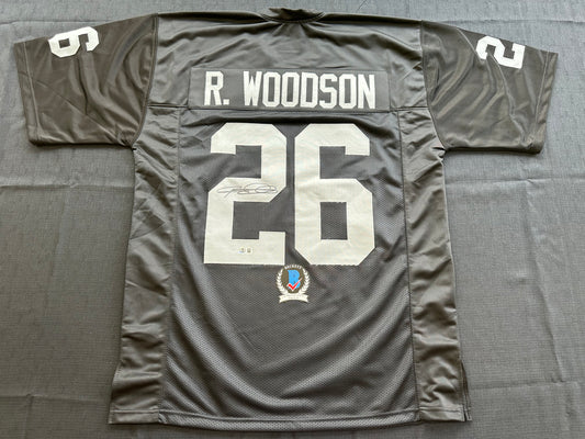 ROD WOODSON Oakland Raiders SIGNED FOOTBALL JERSEY XL Steelers Purdue BAS COA