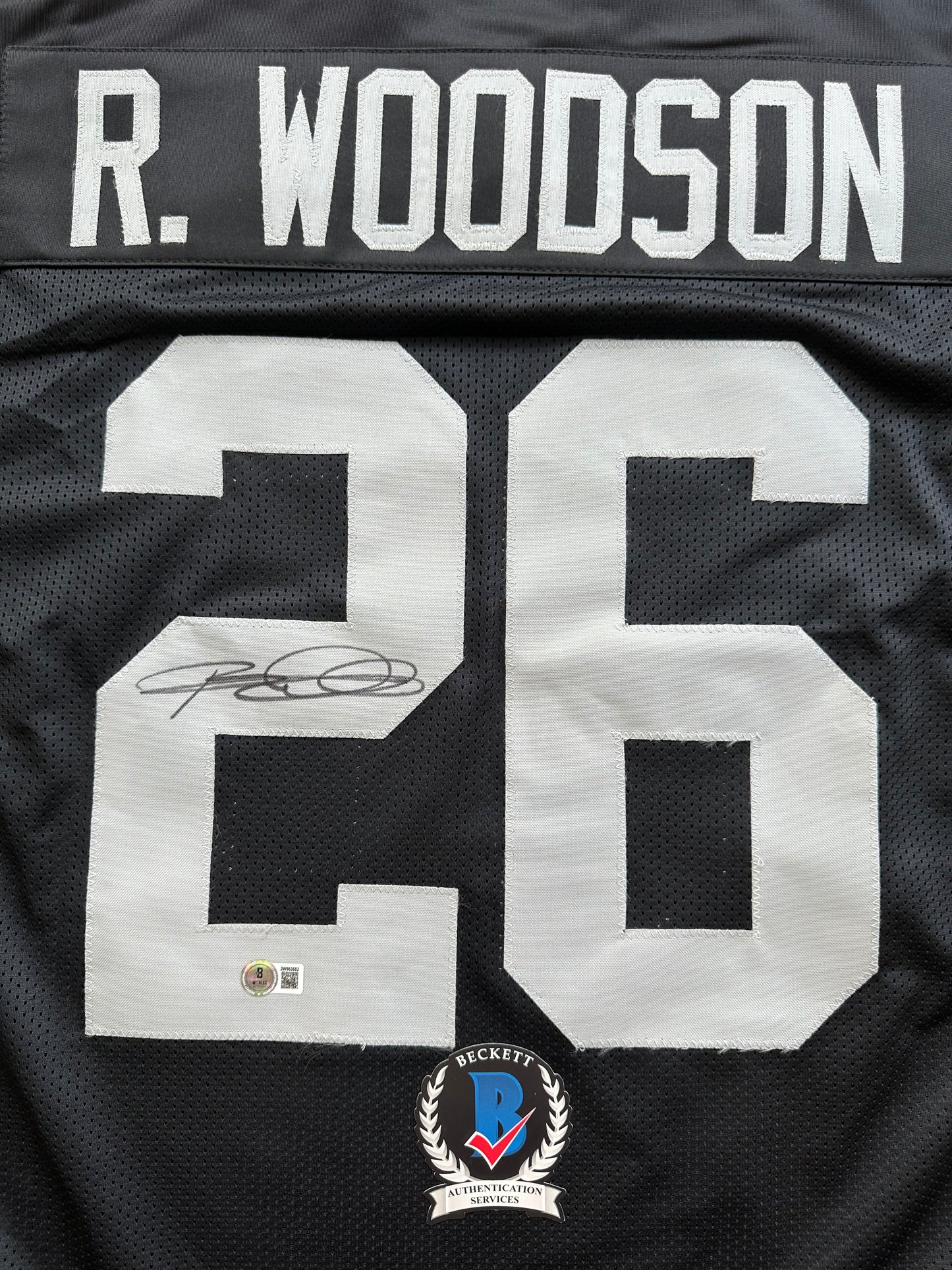 ROD WOODSON Oakland Raiders SIGNED FOOTBALL JERSEY XL Steelers Purdue BAS COA