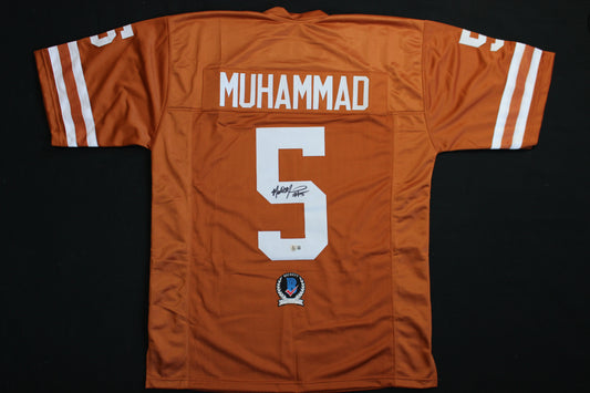 MALIK MUHAMMAD TEXAS LONGHRONS SIGNED FOOTBALL BURNT ORANGE JERSEY BAS COA