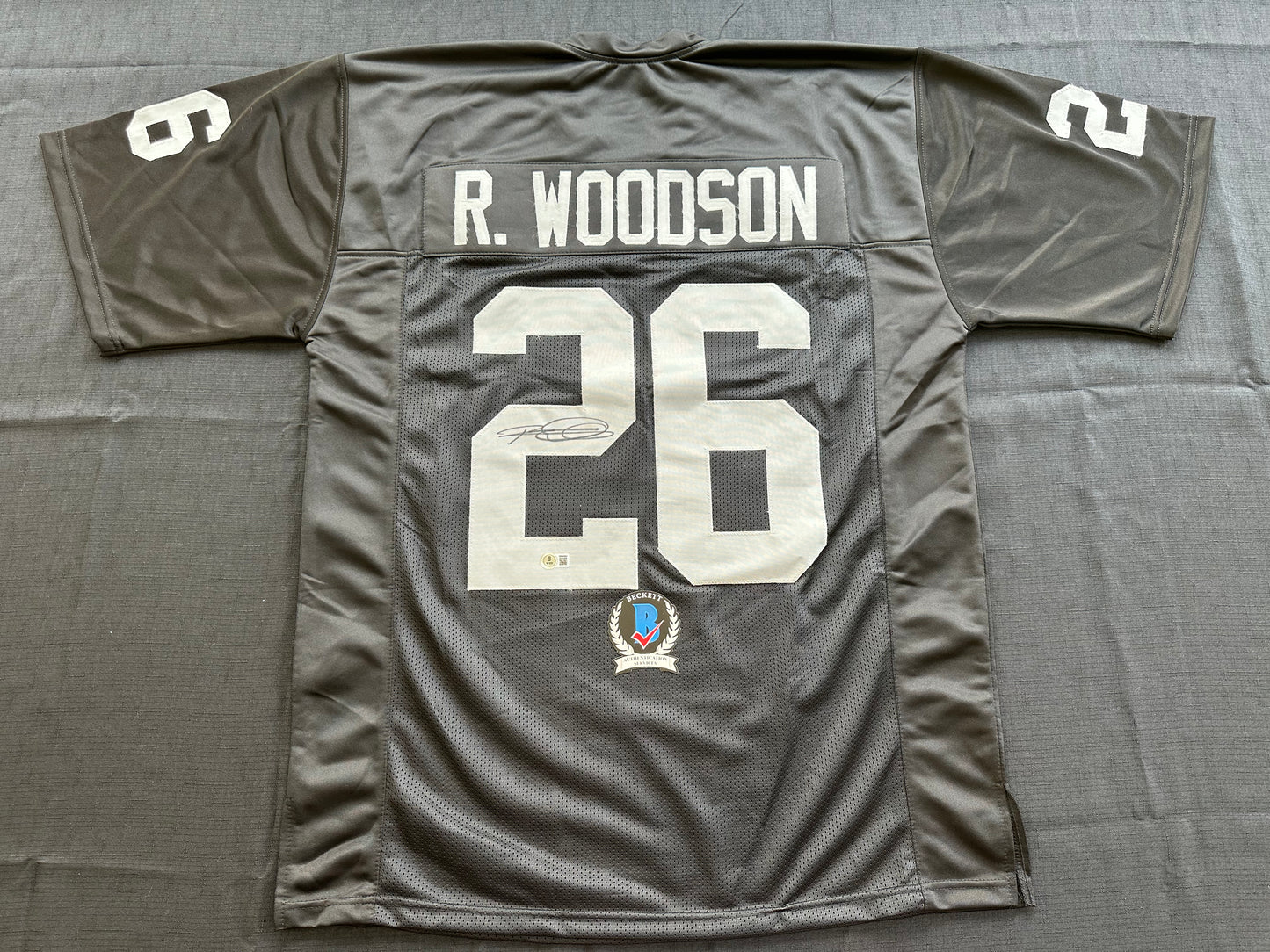 ROD WOODSON Oakland Raiders SIGNED FOOTBALL JERSEY XL Steelers Purdue BAS COA