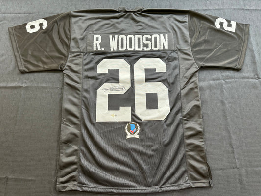 ROD WOODSON Oakland Raiders SIGNED FOOTBALL JERSEY XL Steelers Purdue BAS COA