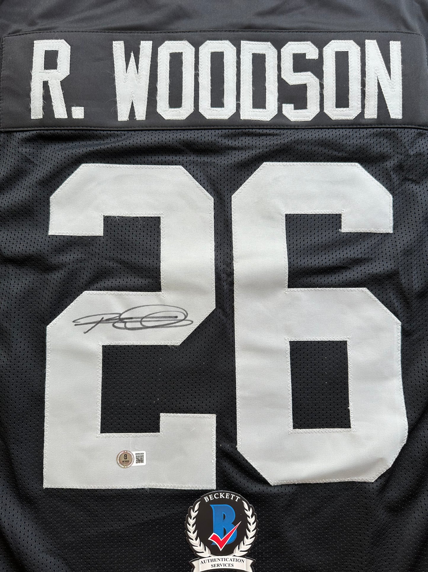 ROD WOODSON Oakland Raiders SIGNED FOOTBALL JERSEY XL Steelers Purdue BAS COA
