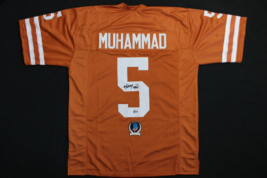 MALIK MUHAMMAD TEXAS LONGHRONS SIGNED FOOTBALL BURNT ORANGE JERSEY BAS COA