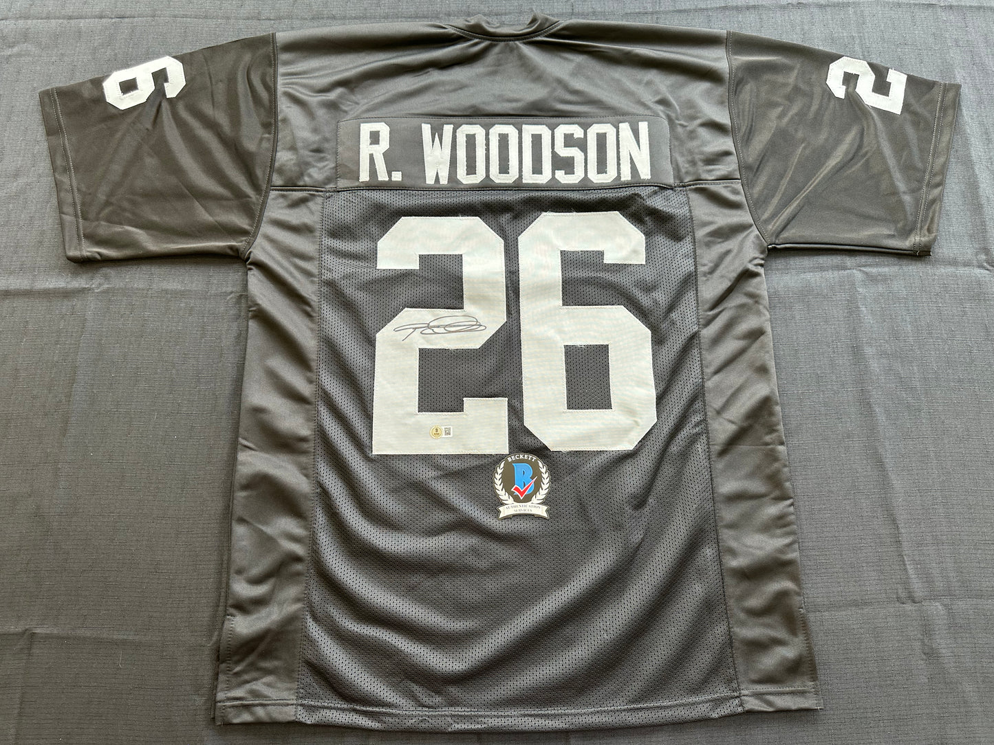 ROD WOODSON Oakland Raiders SIGNED FOOTBALL JERSEY XL Steelers Purdue BAS COA
