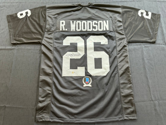 ROD WOODSON Oakland Raiders SIGNED FOOTBALL JERSEY XL Steelers Purdue BAS COA