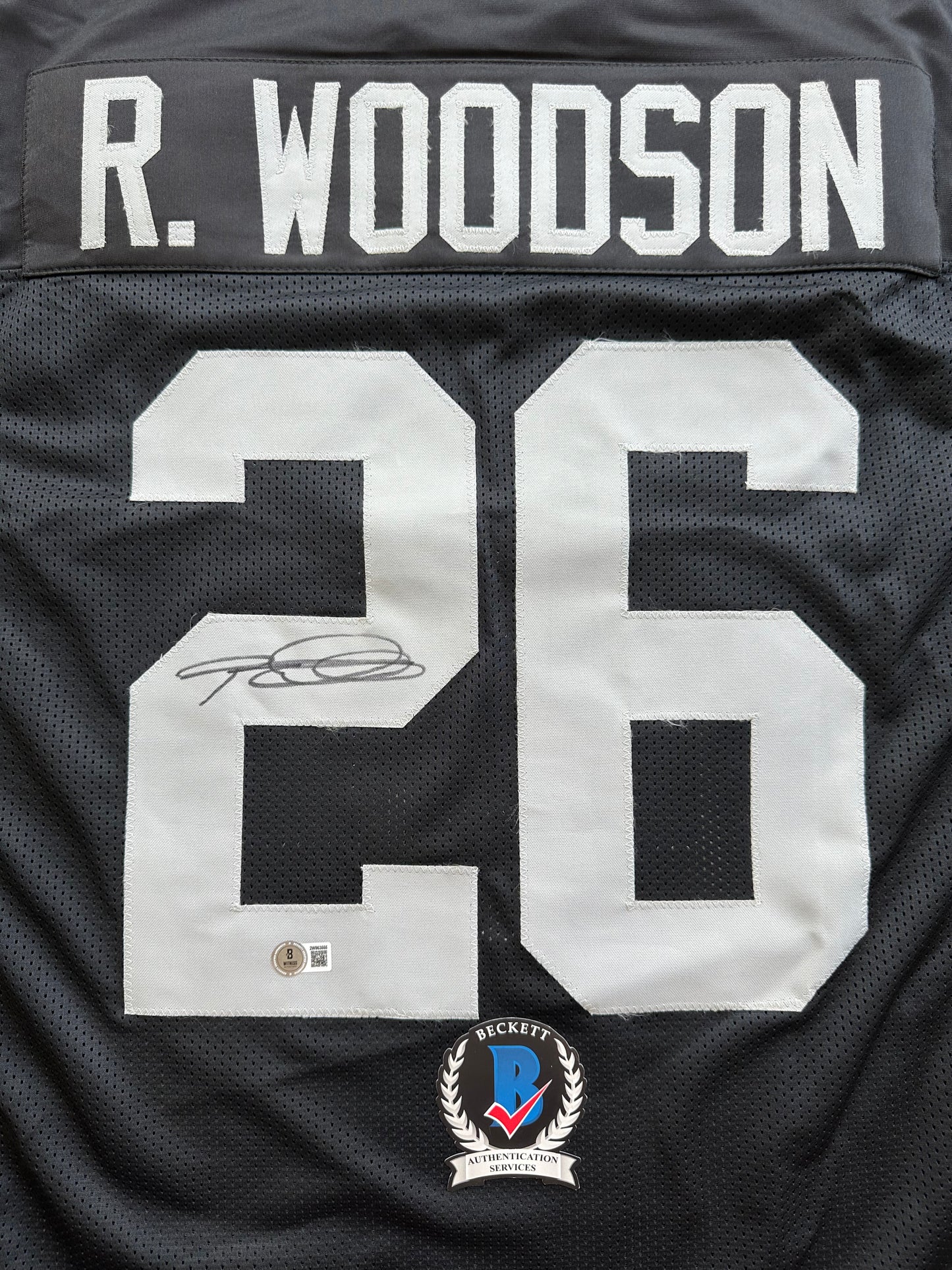 ROD WOODSON Oakland Raiders SIGNED FOOTBALL JERSEY XL Steelers Purdue BAS COA
