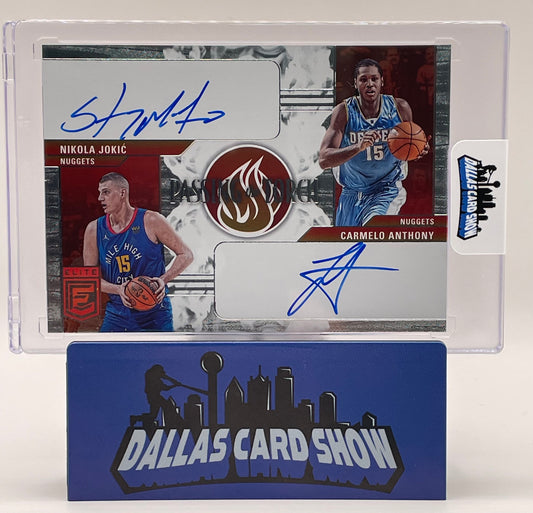 2023-24 Donruss Elite #PT-CN Nikola Jokic,Carmelo Anthony Passing The Torch Auto