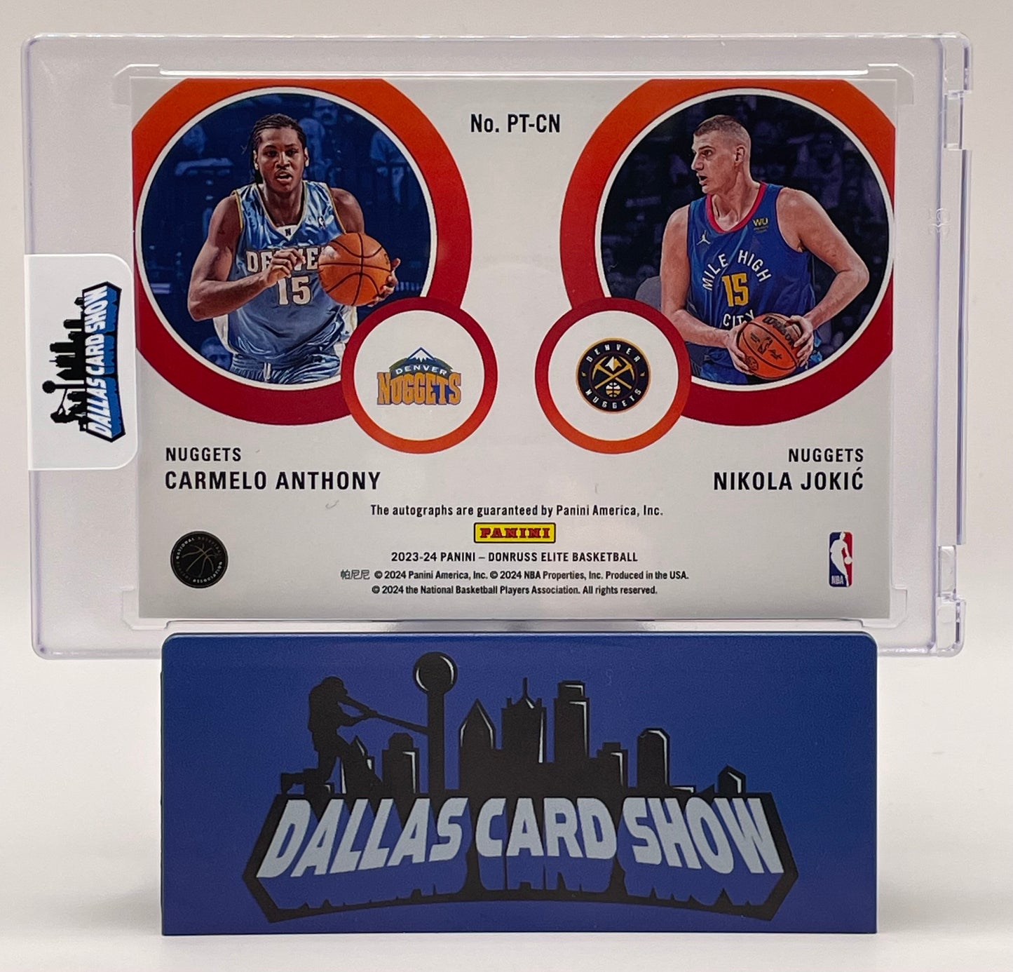 2023-24 Donruss Elite #PT-CN Nikola Jokic,Carmelo Anthony Passing The Torch Auto