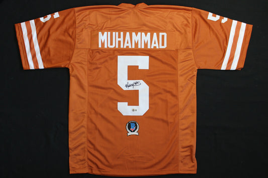 MALIK MUHAMMAD TEXAS LONGHRONS SIGNED FOOTBALL BURNT ORANGE JERSEY BAS COA
