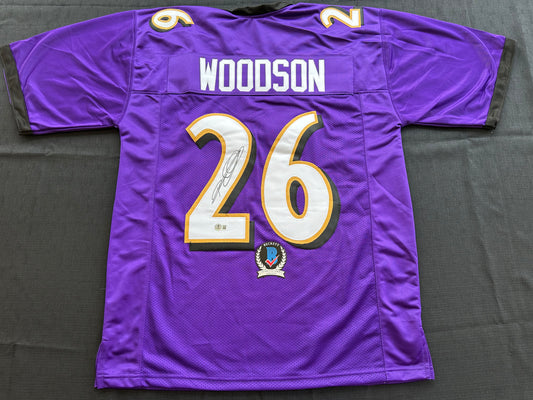 ROD WOODSON Baltimore Ravens SIGNED FOOTBALL JERSEY XL Raiders Purdue BAS COA