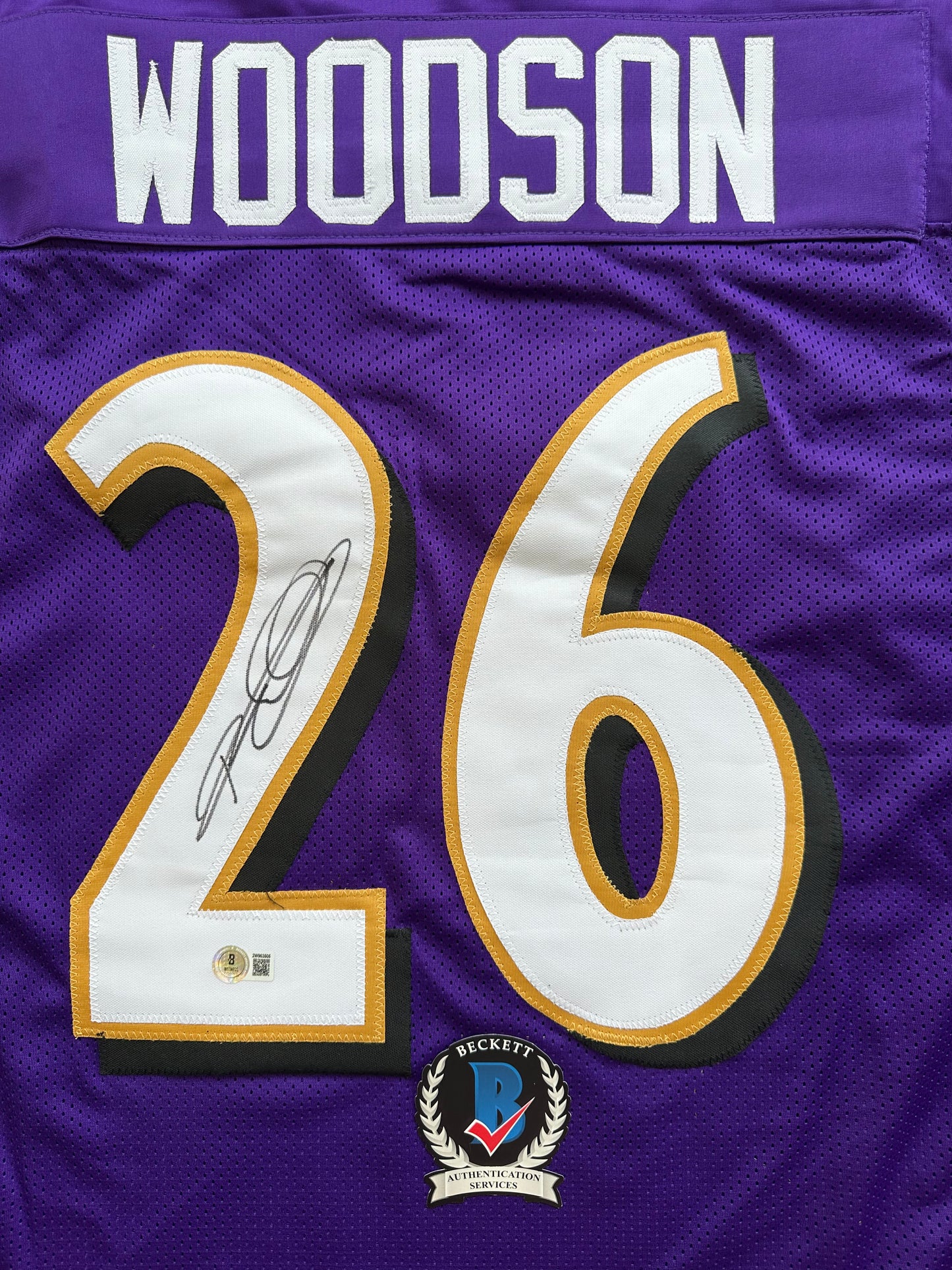 ROD WOODSON Baltimore Ravens SIGNED FOOTBALL JERSEY XL Raiders Purdue BAS COA