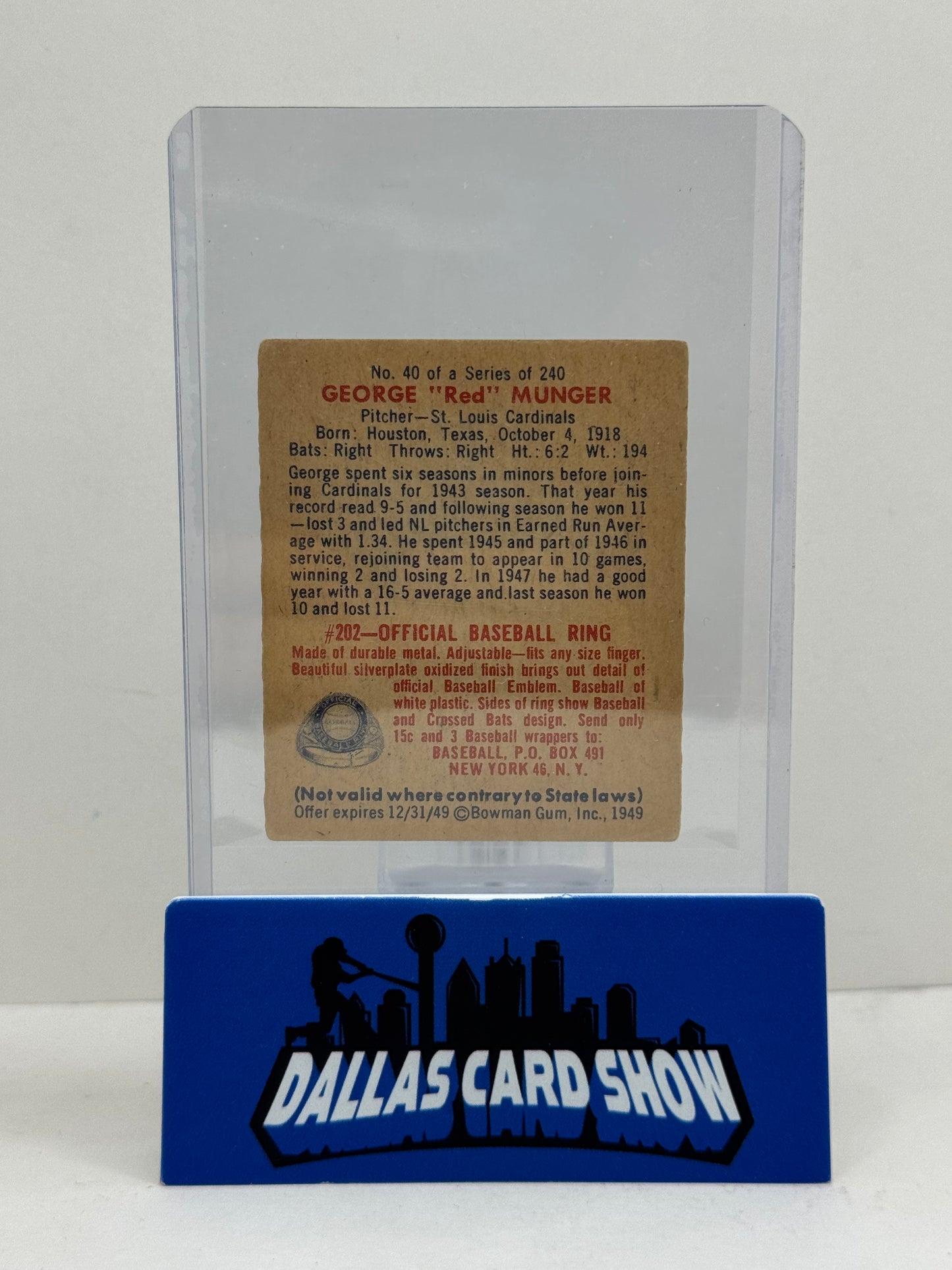 1949 Bowman George "Red" Munger #40