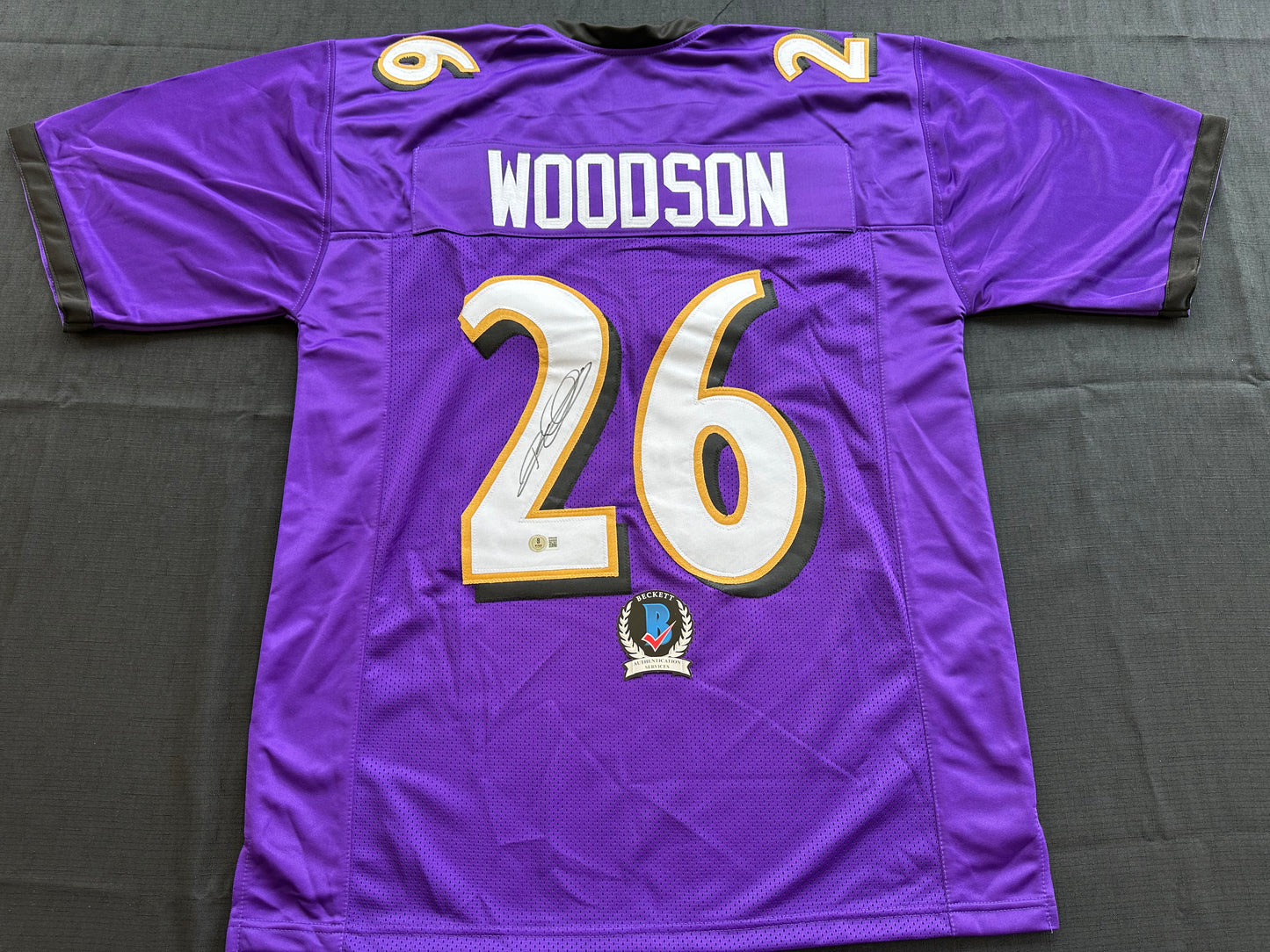 ROD WOODSON Baltimore Ravens SIGNED FOOTBALL JERSEY XL Raiders Purdue BAS COA