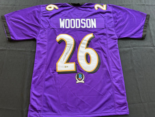 ROD WOODSON Baltimore Ravens SIGNED FOOTBALL JERSEY XL Raiders Purdue BAS COA