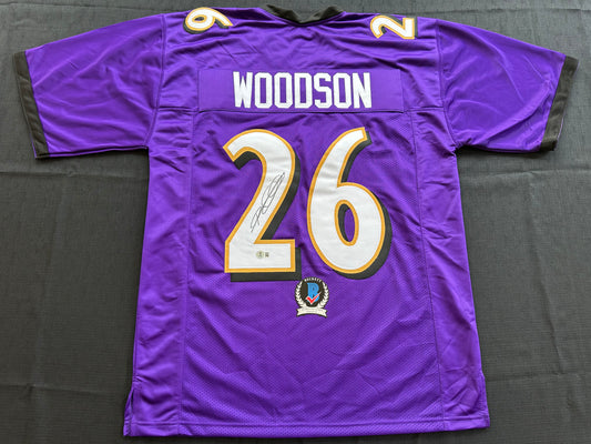 ROD WOODSON Baltimore Ravens SIGNED FOOTBALL JERSEY XL Raiders Purdue BAS COA