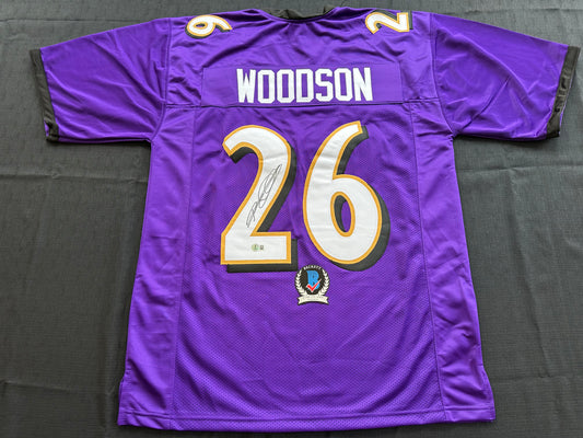ROD WOODSON Baltimore Ravens SIGNED FOOTBALL JERSEY XL Raiders Purdue BAS COA