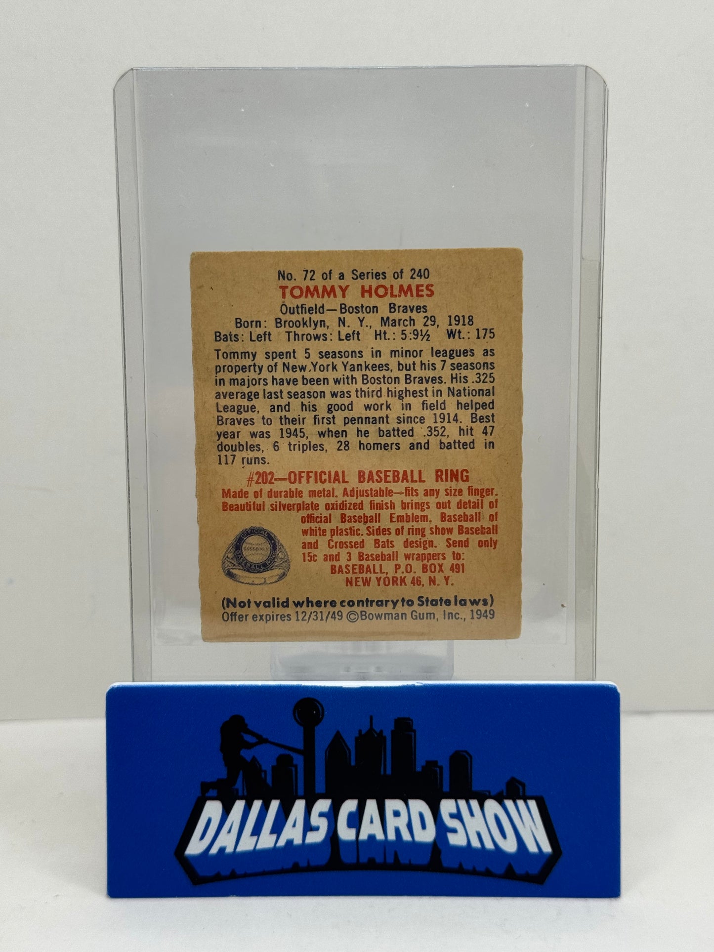 1949 Bowman Tommy Holmes #72