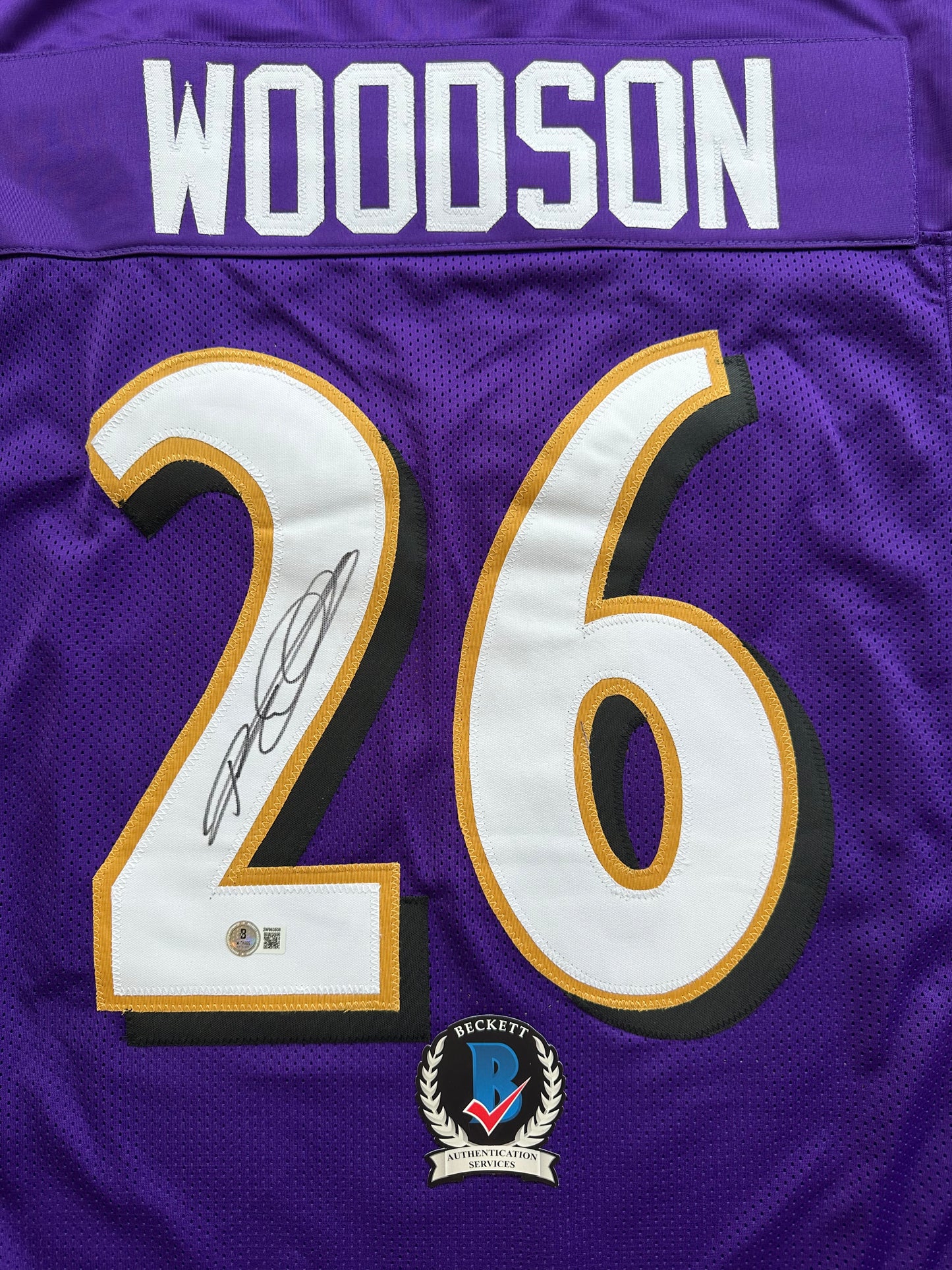 ROD WOODSON Baltimore Ravens SIGNED FOOTBALL JERSEY XL Raiders Purdue BAS COA