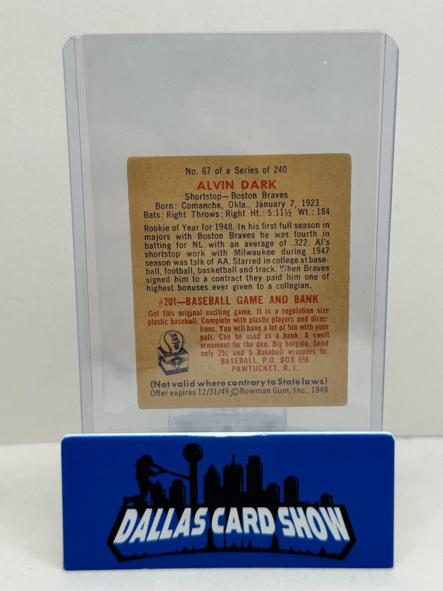 1949 Bowman Alvin Dark #67