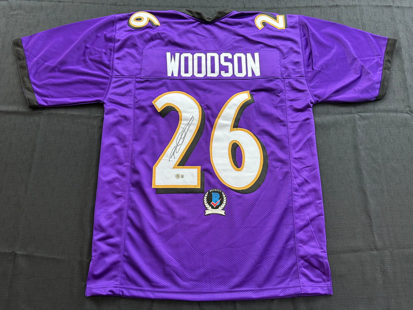 ROD WOODSON Baltimore Ravens SIGNED FOOTBALL JERSEY XL Raiders Purdue BAS COA