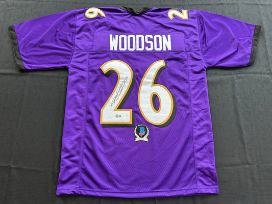 ROD WOODSON Baltimore Ravens SIGNED FOOTBALL JERSEY XL Raiders Purdue BAS COA