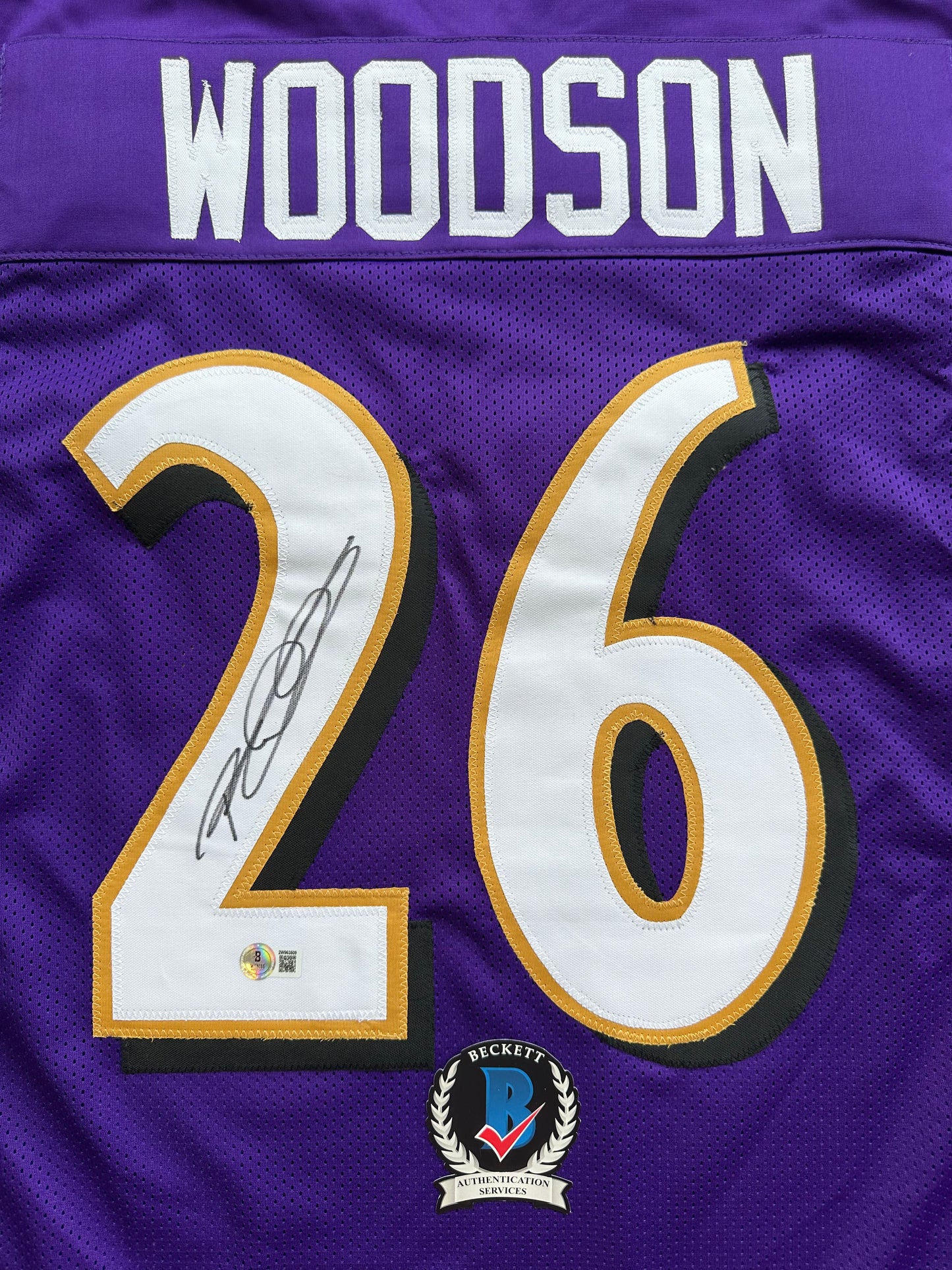 ROD WOODSON Baltimore Ravens SIGNED FOOTBALL JERSEY XL Raiders Purdue BAS COA