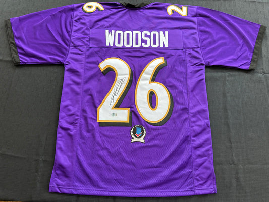 ROD WOODSON Baltimore Ravens SIGNED FOOTBALL JERSEY XL Raiders Purdue BAS COA