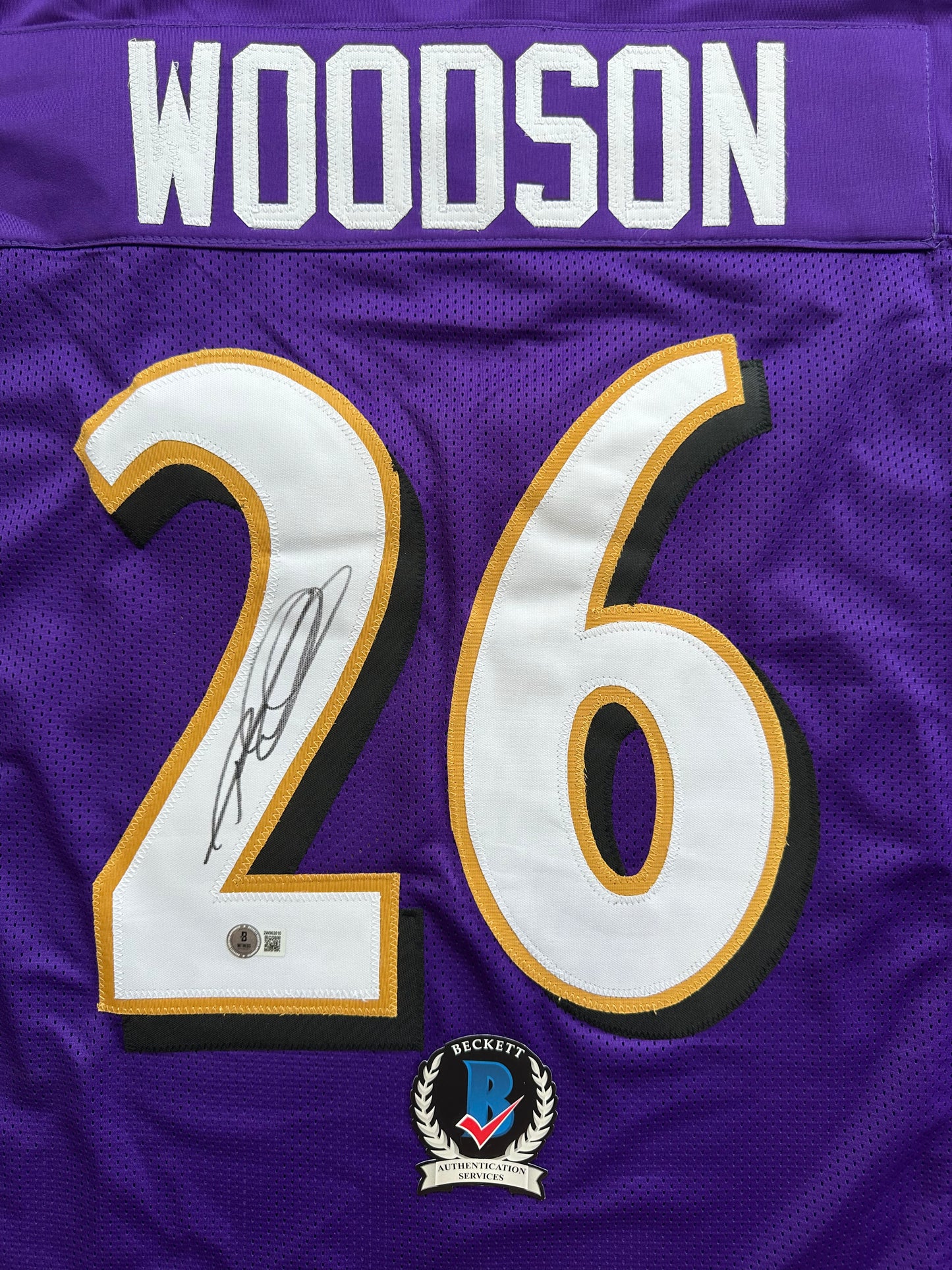 ROD WOODSON Baltimore Ravens SIGNED FOOTBALL JERSEY XL Raiders Purdue BAS COA
