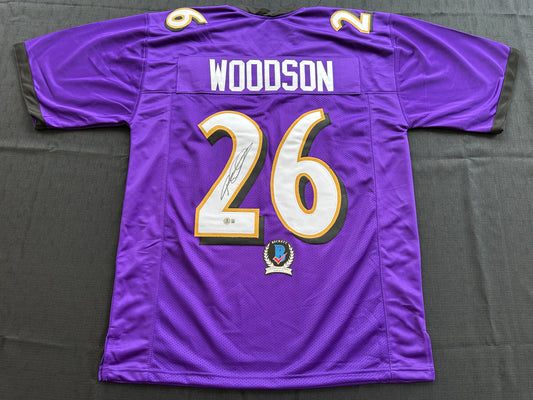 ROD WOODSON Baltimore Ravens SIGNED FOOTBALL JERSEY XL Raiders Purdue BAS COA