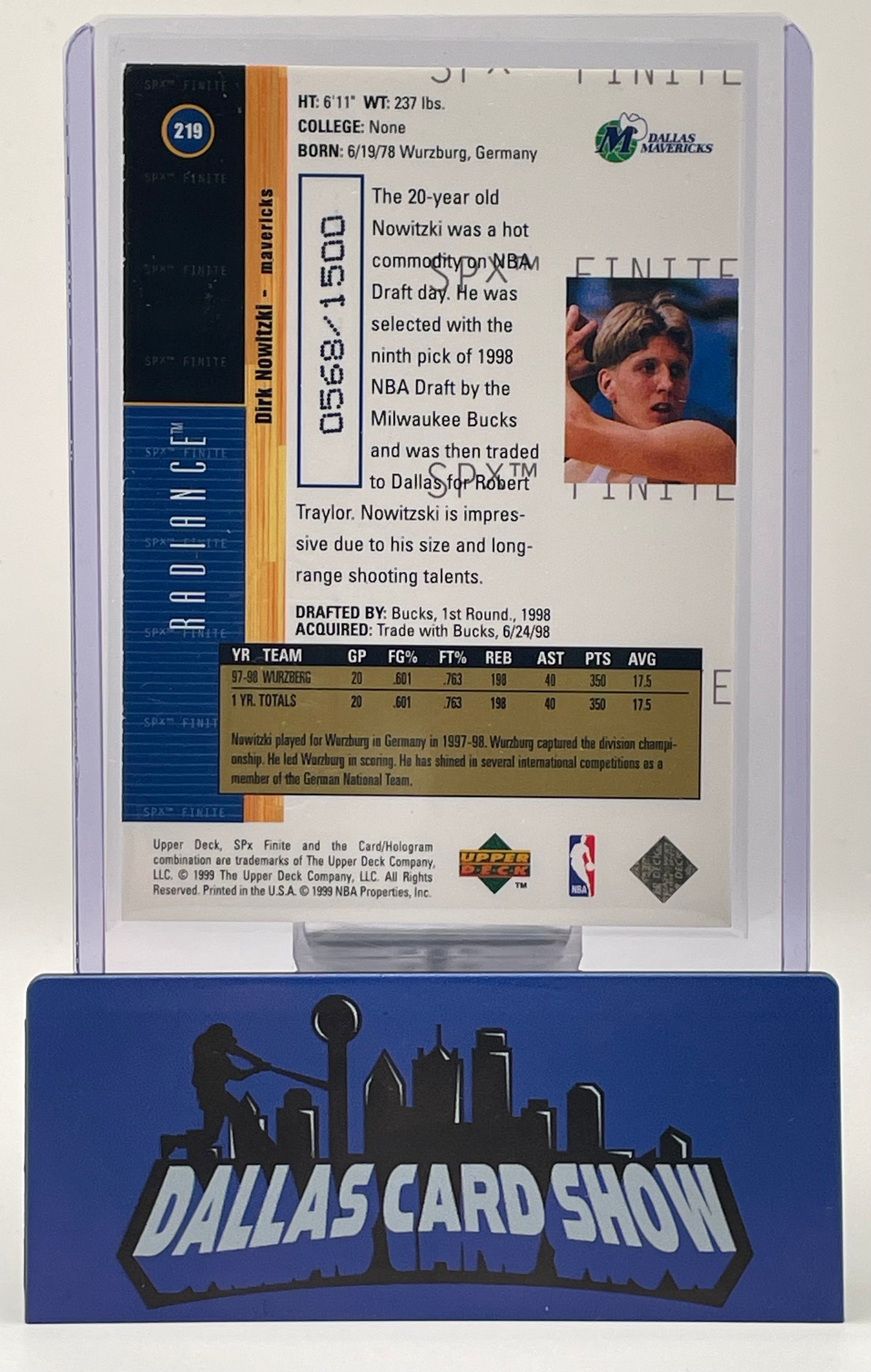 1998-99 Upper Deck SPx Finite #219 Dirk Nowitzki /1500 Rookie RC