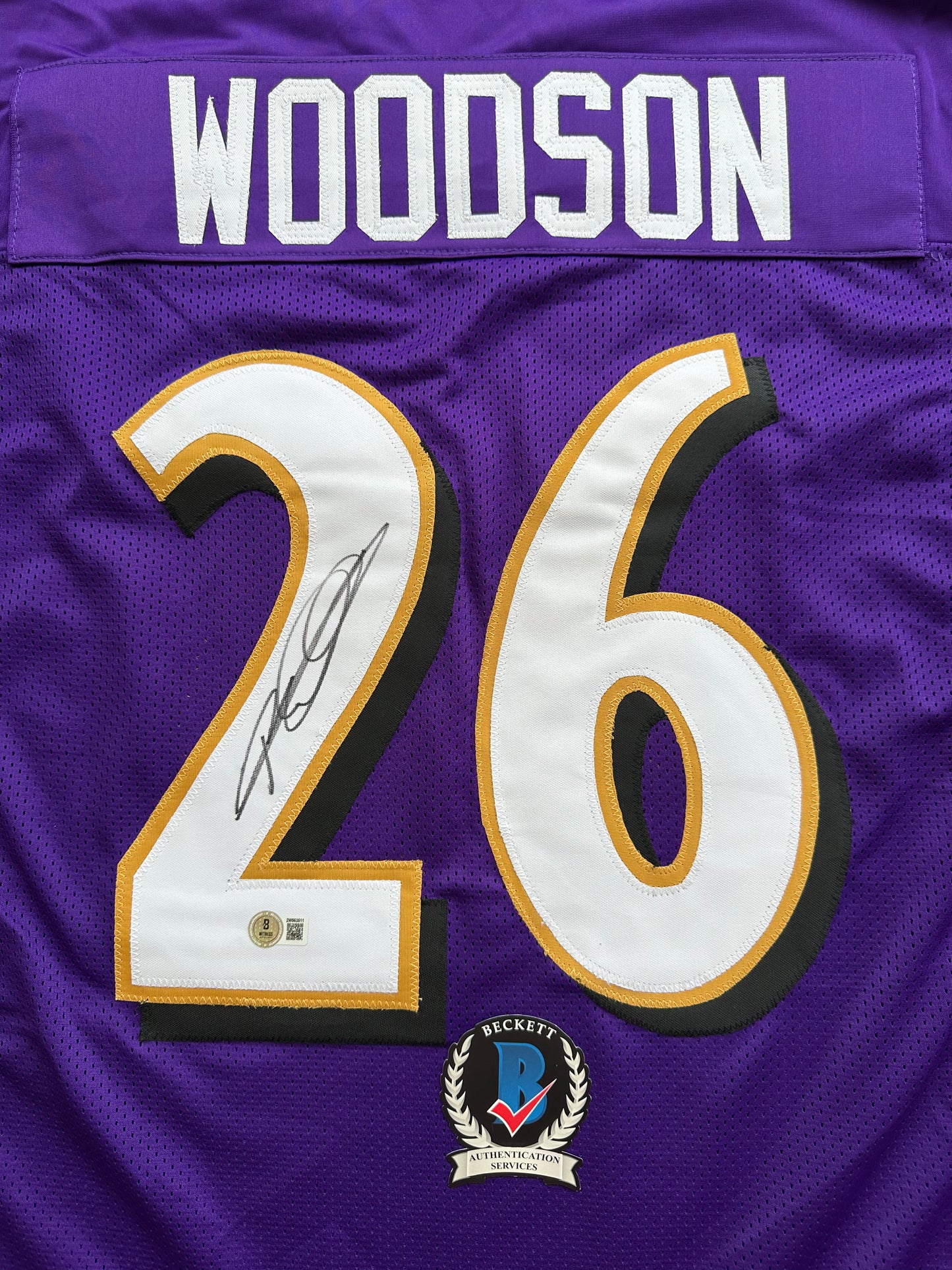 ROD WOODSON Baltimore Ravens SIGNED FOOTBALL JERSEY XL Raiders Purdue BAS COA
